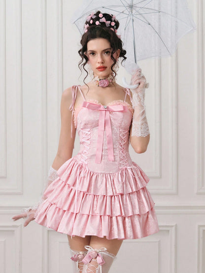 ROMWE ROMWE EDITION Vestido de satén con textura, con diseño de volantes multicapa y estilo vintage palaciego, adecuado para bodas