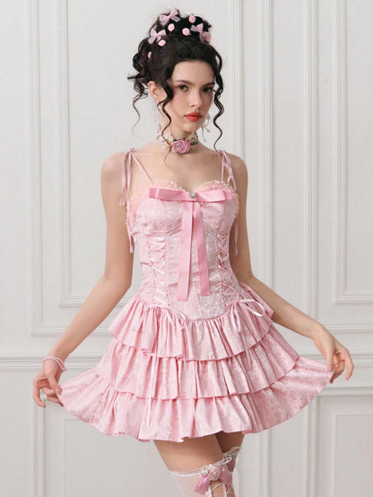 ROMWE ROMWE EDITION Vestido de satén con textura, con diseño de volantes multicapa y estilo vintage palaciego, adecuado para bodas