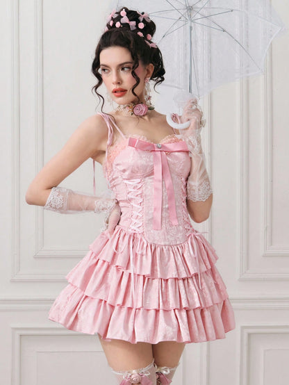 ROMWE ROMWE EDITION Vestido de satén con textura, con diseño de volantes multicapa y estilo vintage palaciego, adecuado para bodas