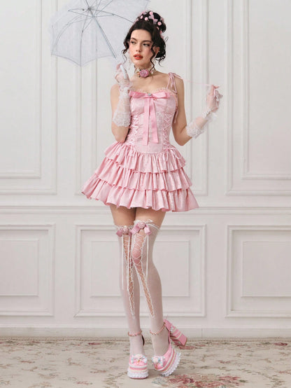 ROMWE ROMWE EDITION Vestido de satén con textura, con diseño de volantes multicapa y estilo vintage palaciego, adecuado para bodas