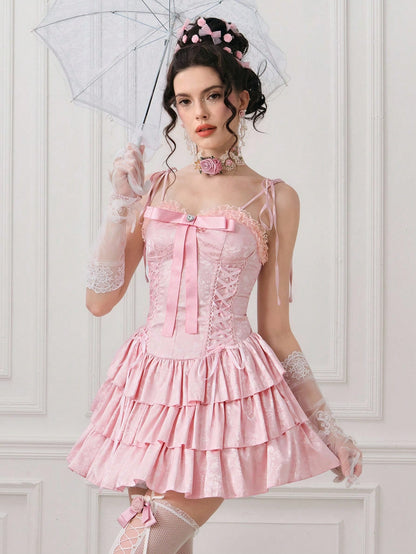 ROMWE ROMWE EDITION Vestido de satén con textura, con diseño de volantes multicapa y estilo vintage palaciego, adecuado para bodas