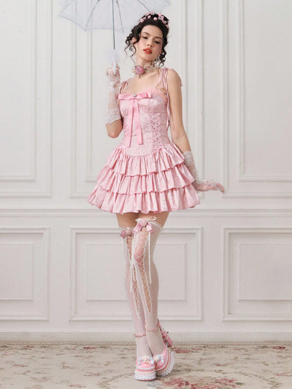 ROMWE ROMWE EDITION Vestido de satén con textura, con diseño de volantes multicapa y estilo vintage palaciego, adecuado para bodas