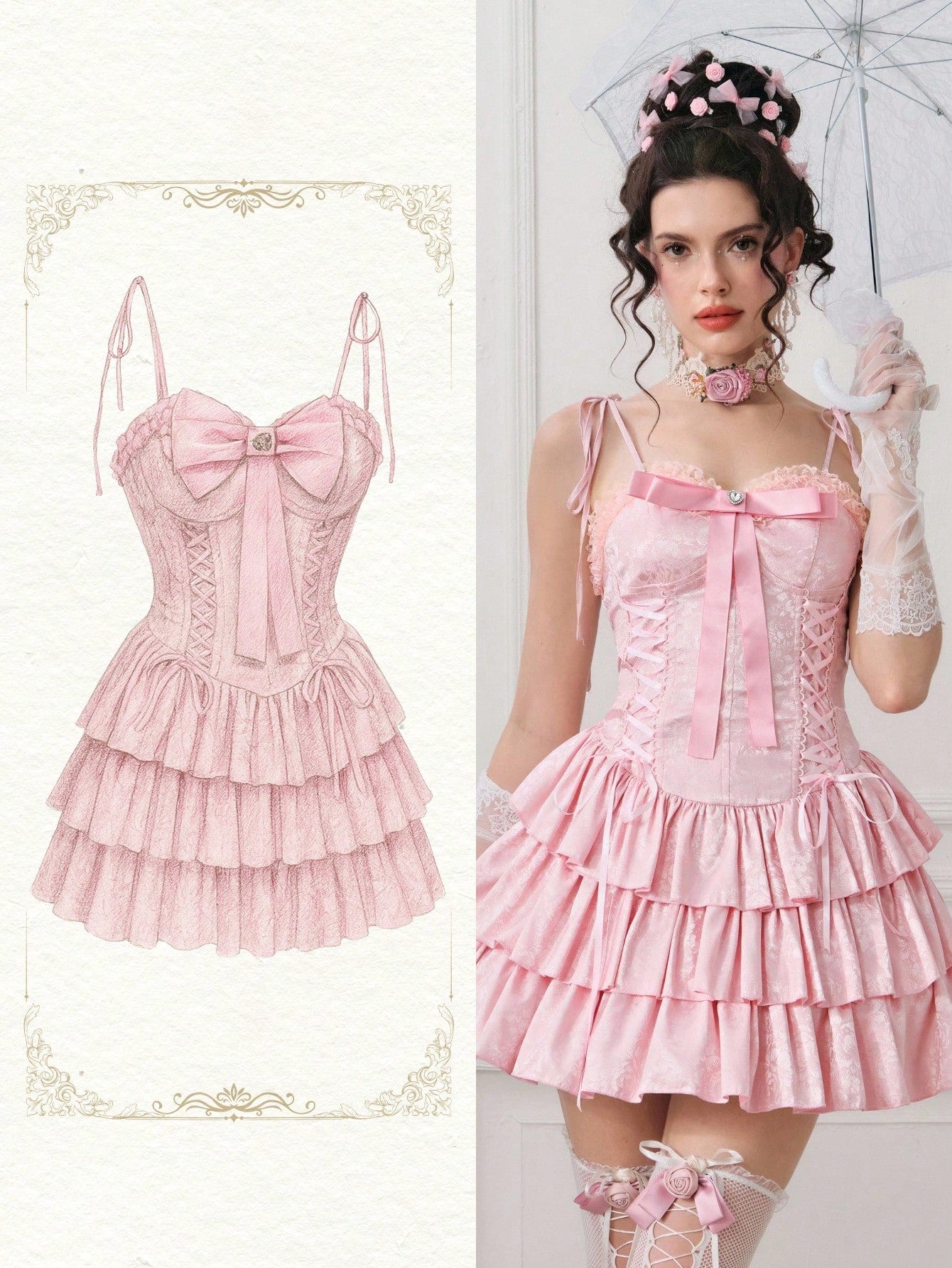 ROMWE ROMWE EDITION Vestido de satén con textura, con diseño de volantes multicapa y estilo vintage palaciego, adecuado para bodas