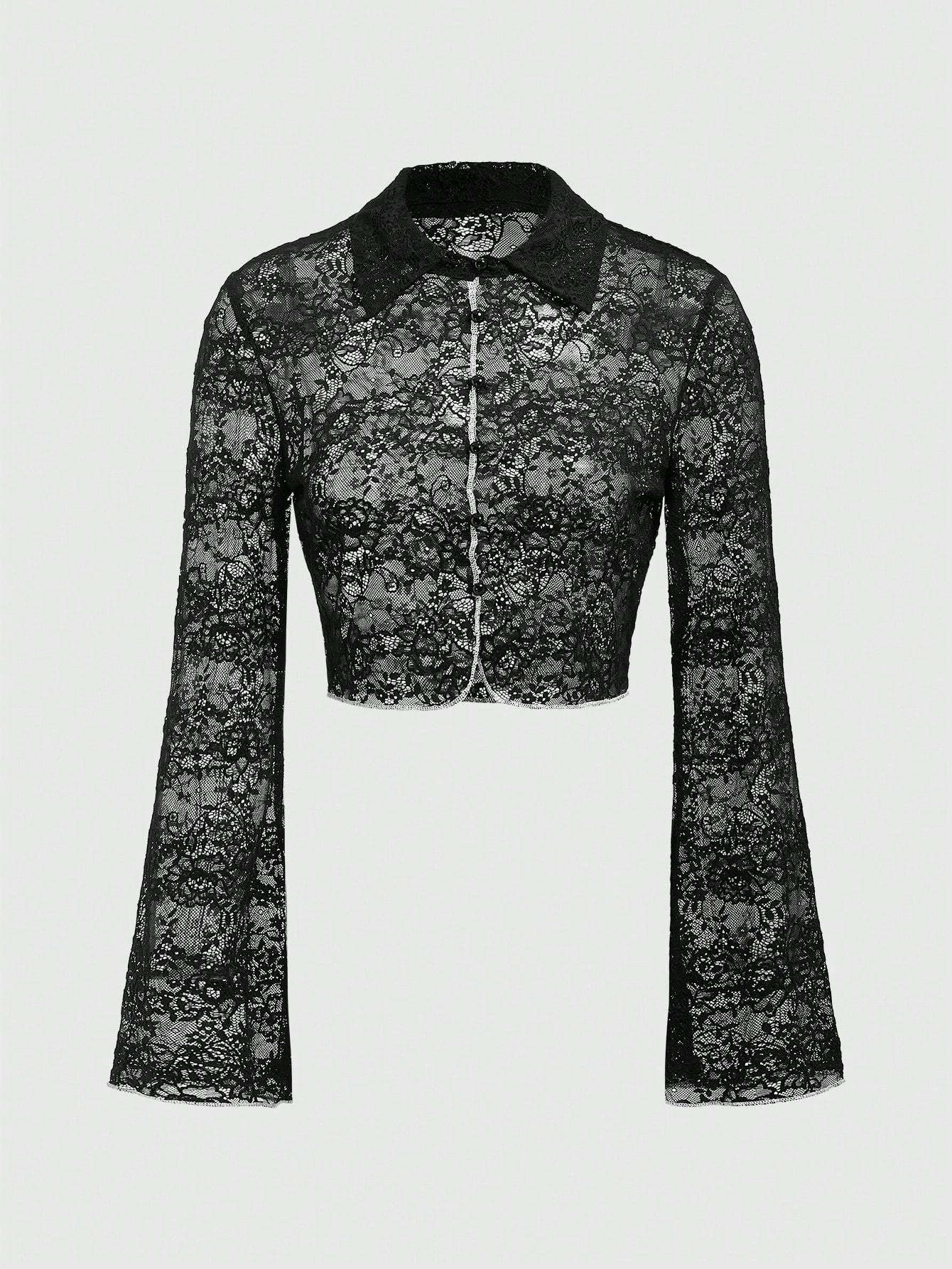 ROMWE Fairycore Blusa casual ajustada con bordado y cordones frontales para mujer