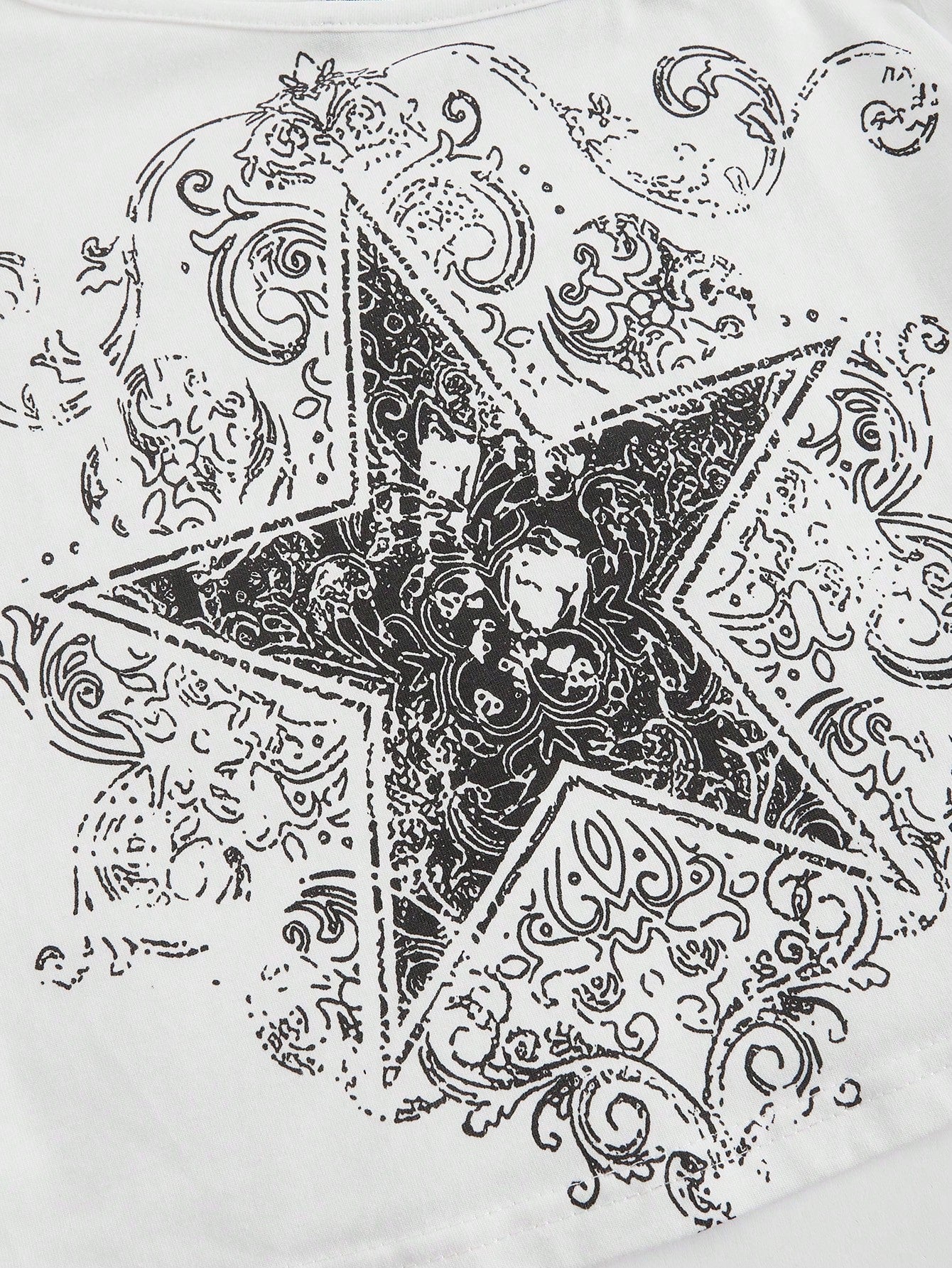 ROMWE Fairycore Blusa con estampado de estrella y enredadera con hombro asimétrico