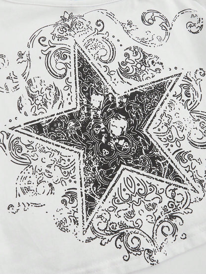 ROMWE Fairycore Blusa con estampado de estrella y enredadera con hombro asimétrico