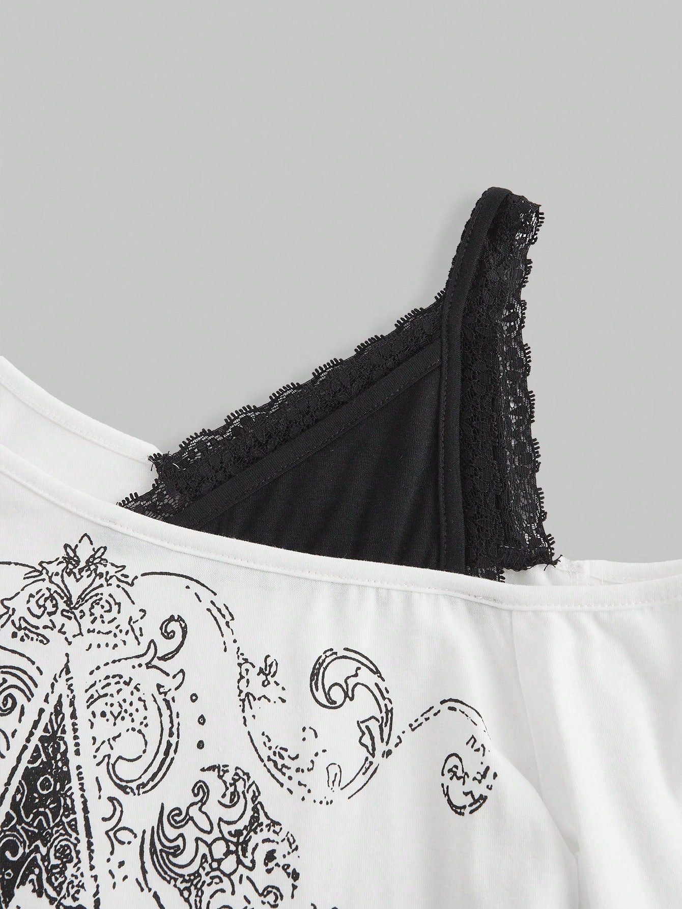 ROMWE Fairycore Blusa con estampado de estrella y enredadera con hombro asimétrico