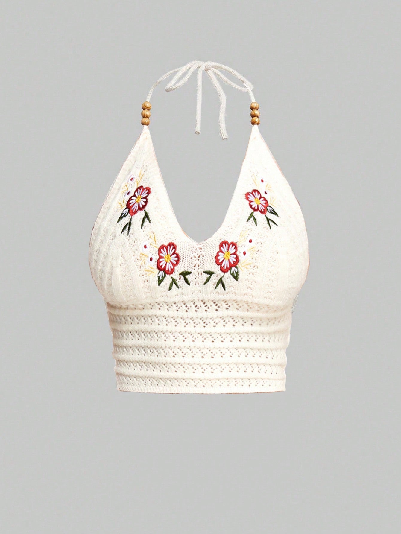ROMWE Fairycore Blusa de halter sin espalda con cuello de madera bordada y crochet para vacaciones para damas