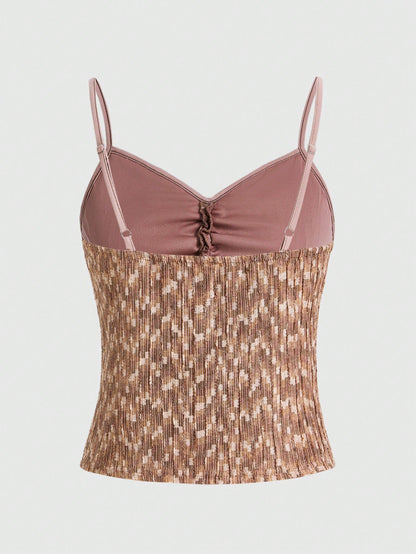 ROMWE Fairycore Cami Top Con Estampado Para Mujeres Con Ribete En Contraste Y Fruncido