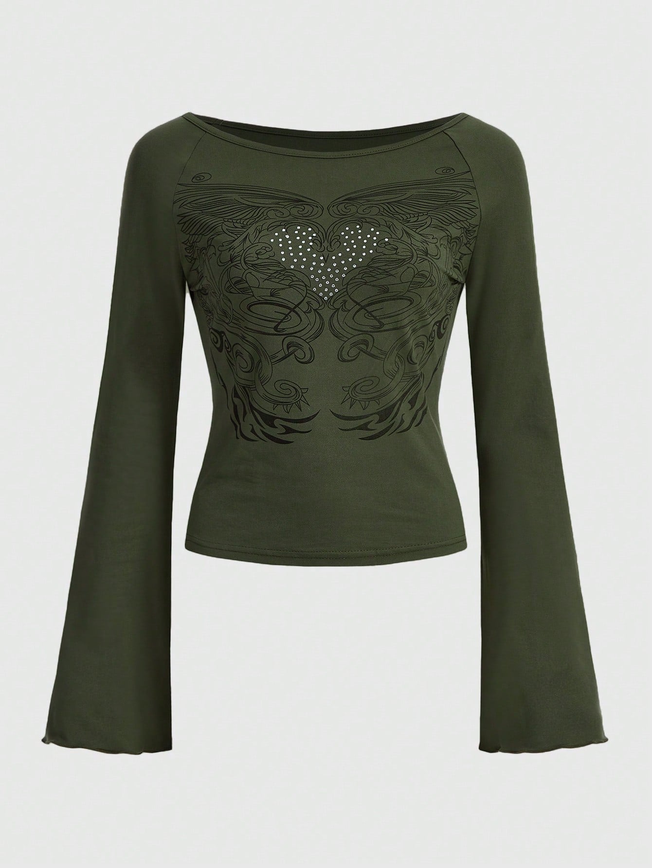 ROMWE Fairycore Camiseta con estampado de corazón & de ala