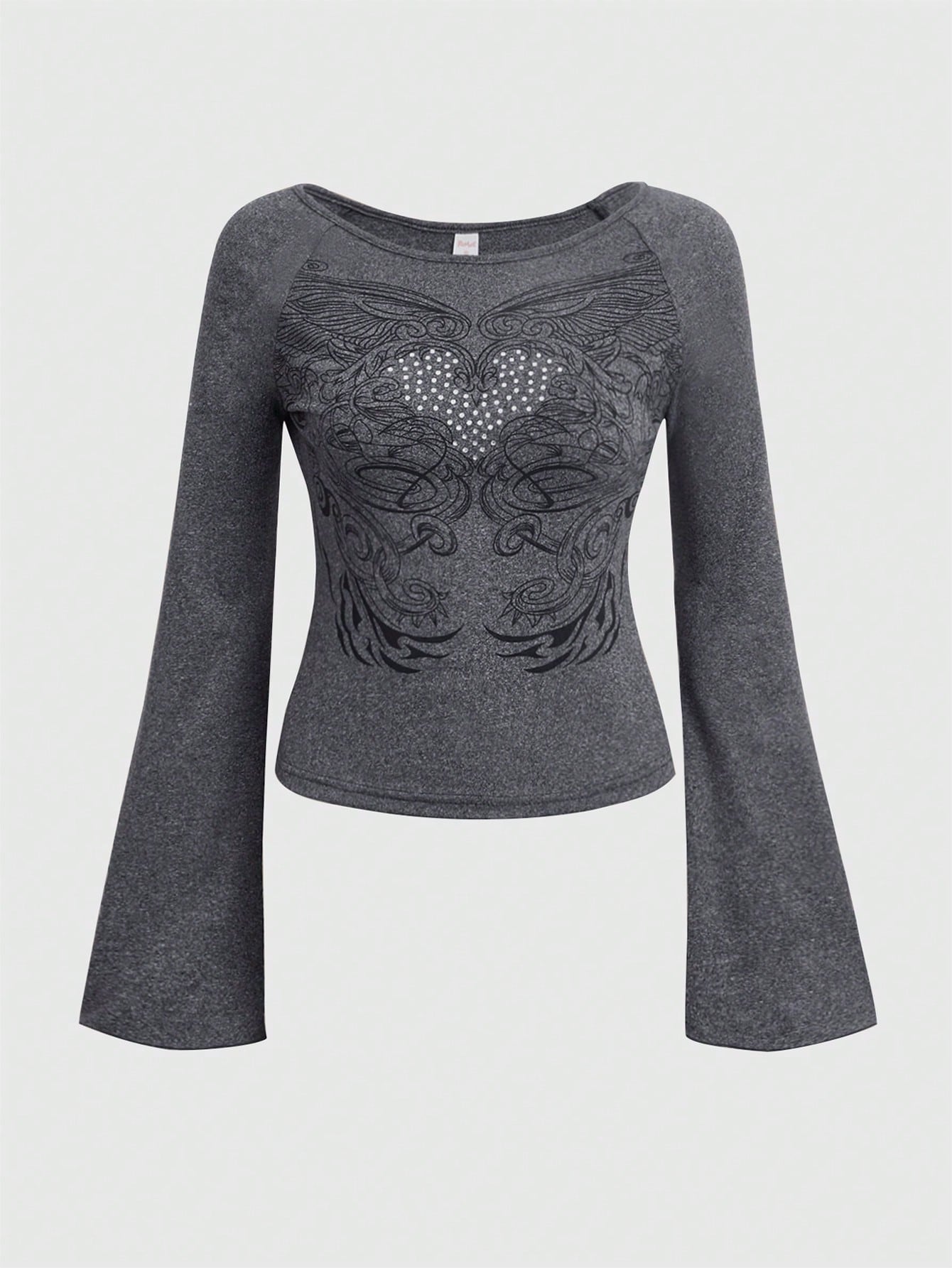 ROMWE Fairycore Camiseta con estampado de corazón de manga con volante