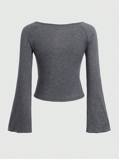 ROMWE Fairycore Camiseta con estampado de corazón de manga con volante