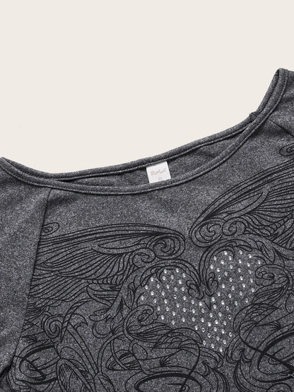 ROMWE Fairycore Camiseta con estampado de corazón de manga con volante