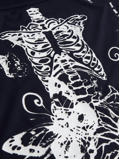 ROMWE Fairycore Camiseta informal con estampado de esqueleto y cola de sirena, mangas acampanadas