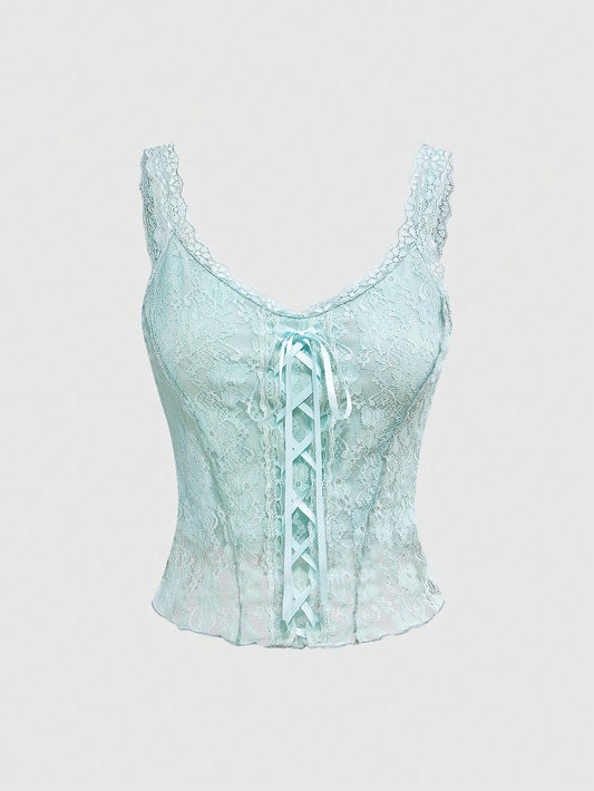 ROMWE Fairycore Camiseta sin mangas de mujer de color liso, con tiras anchas y nudo delantero, de estilo minimalista y casual