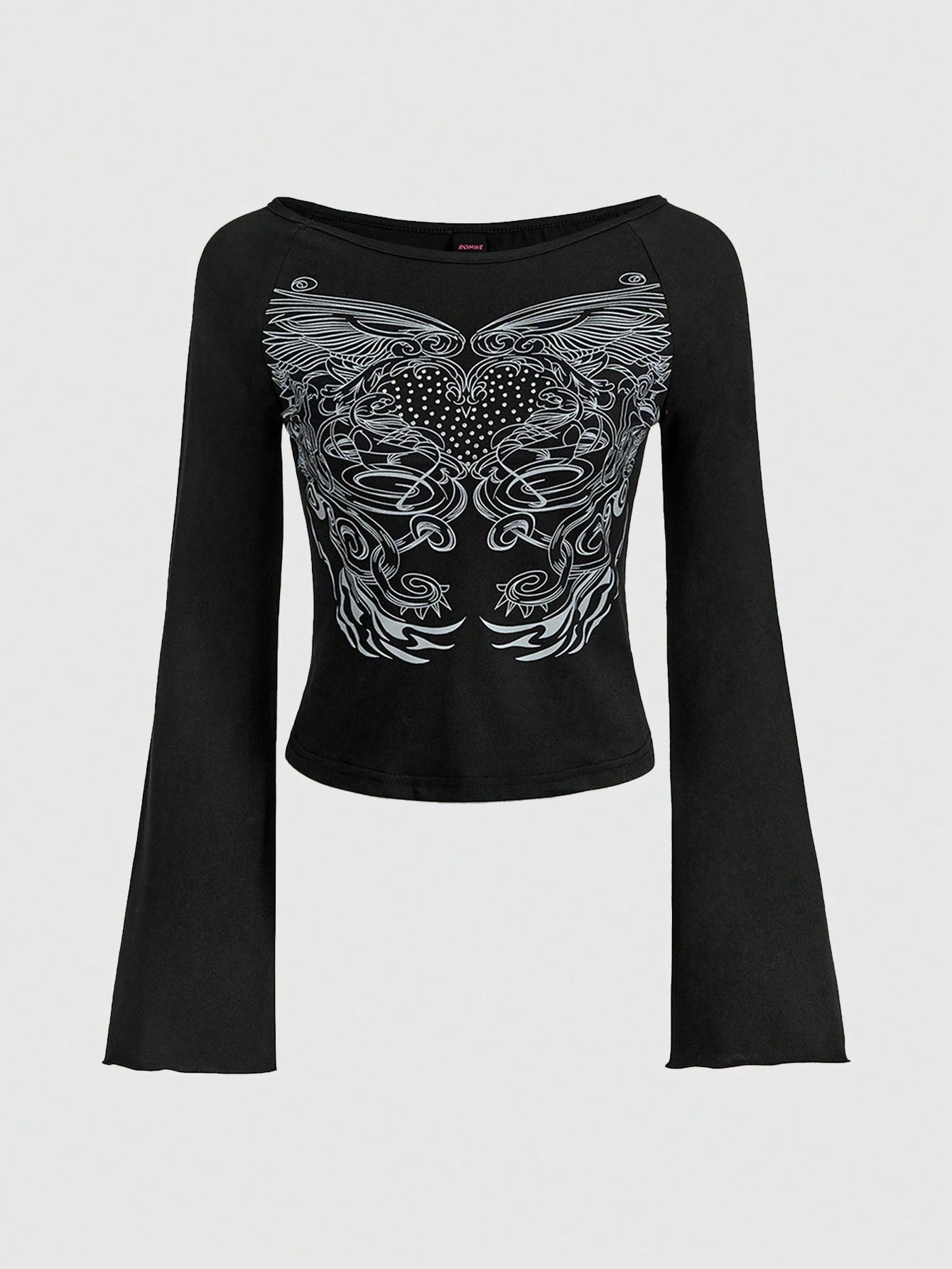 ROMWE Fairycore Camisetas de Mujer Diamante de imitación Gráfico Casual