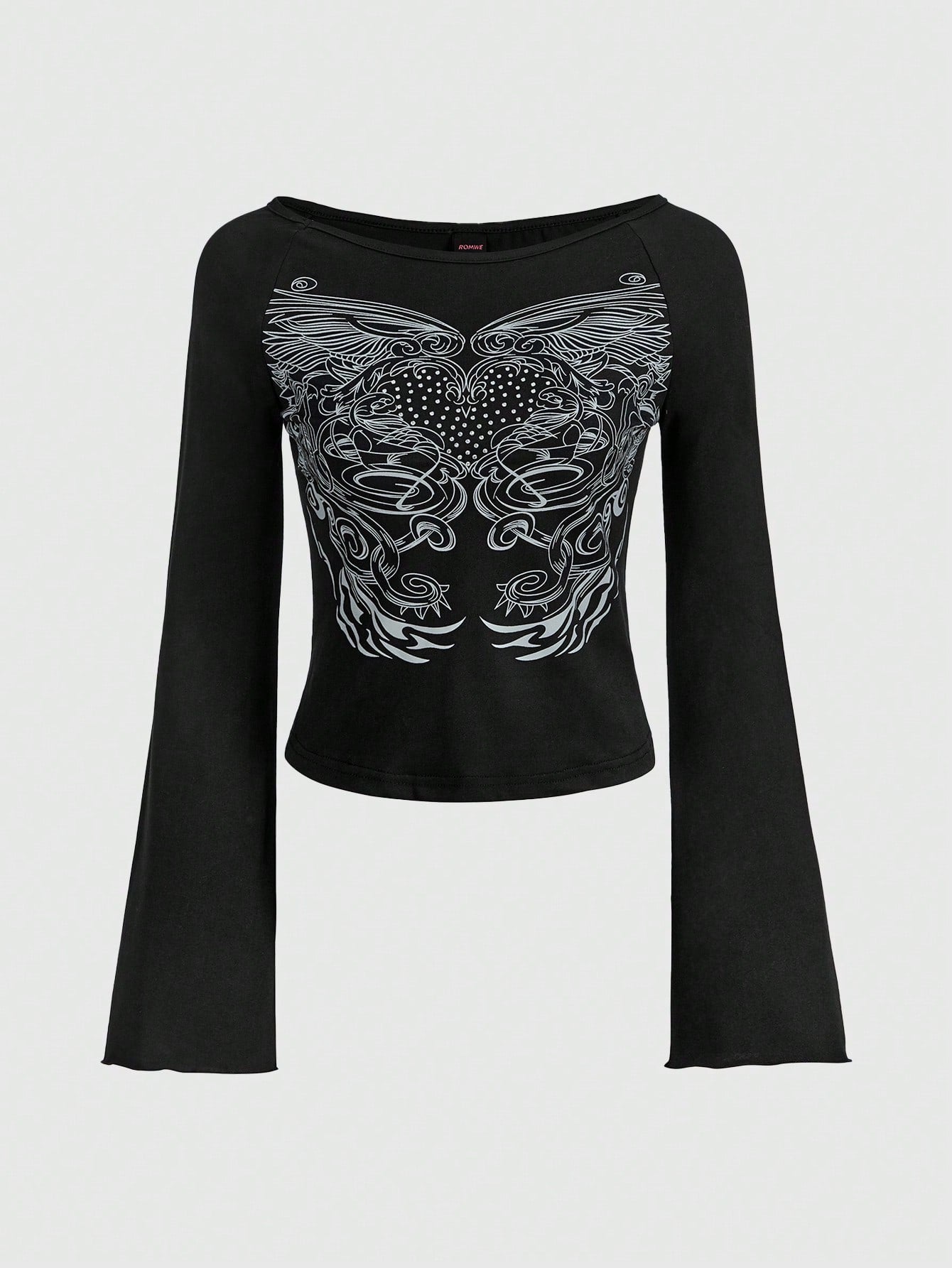 ROMWE Fairycore Camisetas de Mujer Diamante de imitación Gráfico Casual