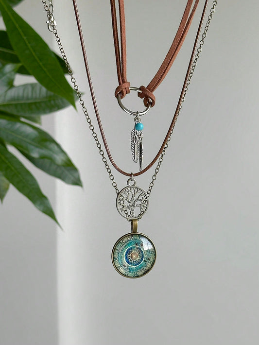 ROMWE Fairycore Conjunto de 3 piezas de collar con colgante de cristal con gema con estilo retro vintage