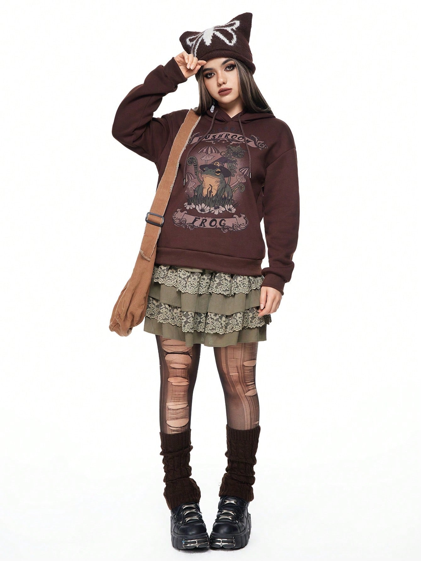 ROMWE Fairycore Falda con volantes y adorno de encaje en estilo 'Fairycore' para mujeres