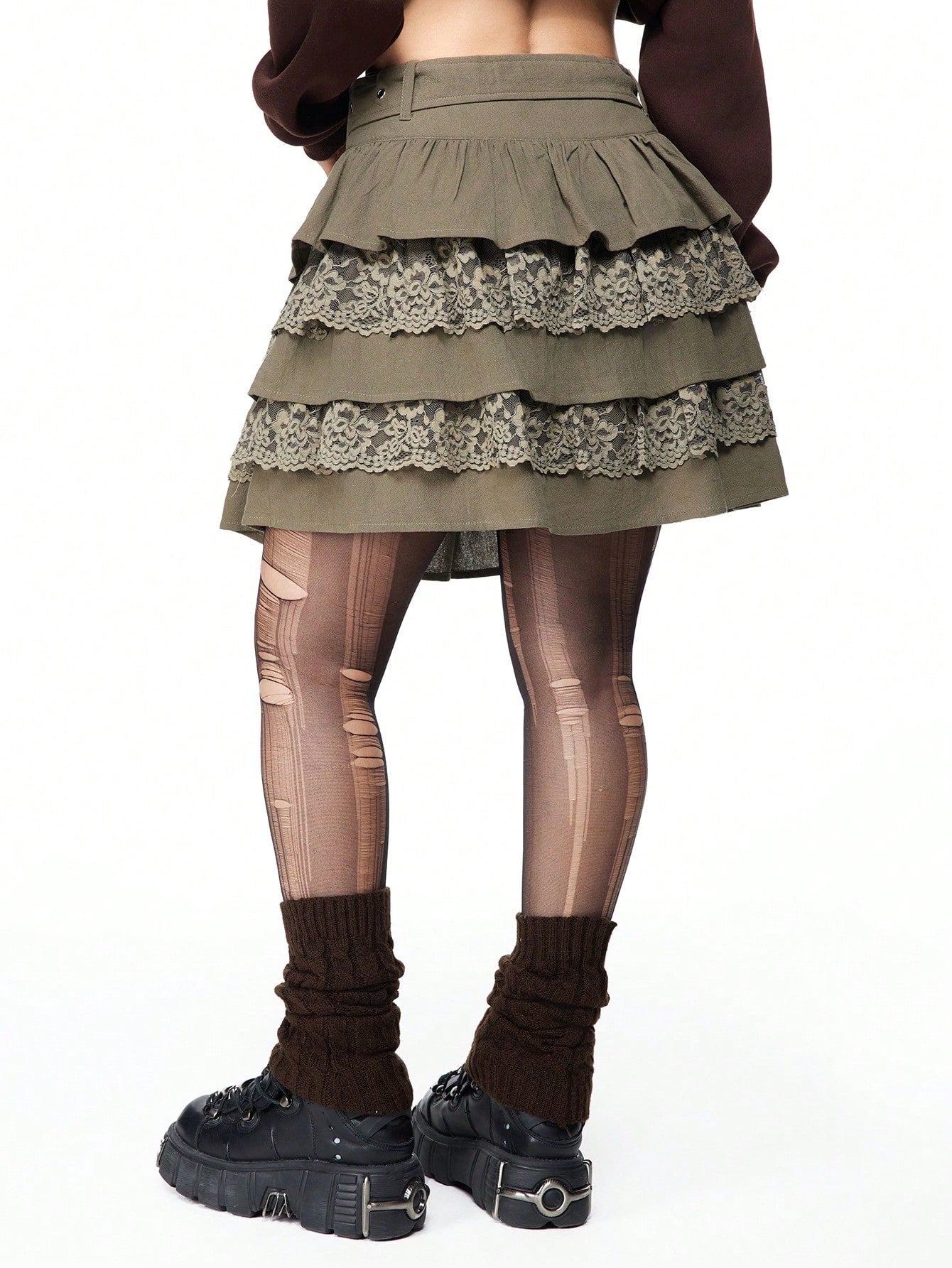 ROMWE Fairycore Falda con volantes y adorno de encaje en estilo 'Fairycore' para mujeres