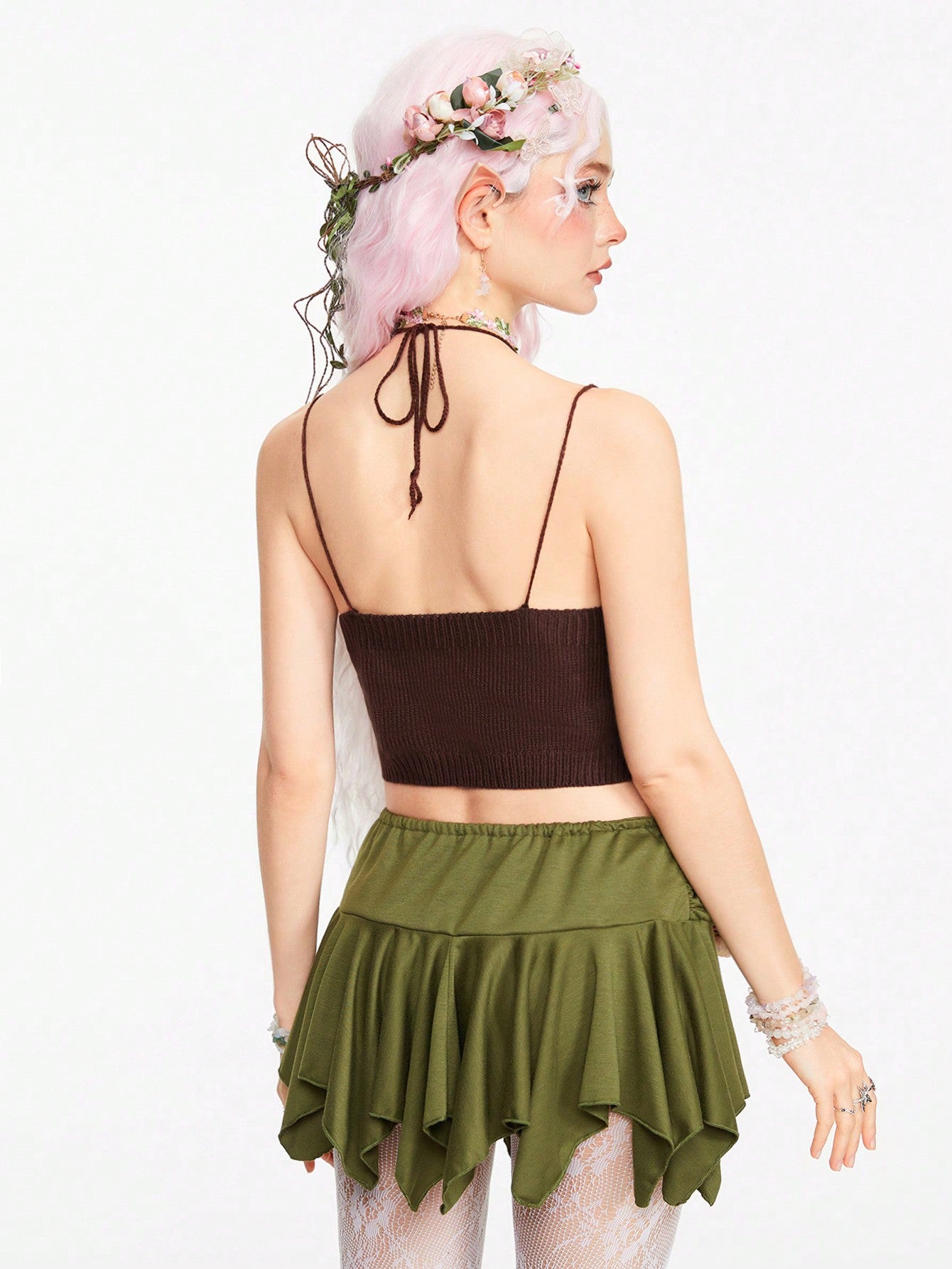 ROMWE Fairycore Jersey de punto con bordado de mariposas marrones de estilo de cuento de hadas para mujeres