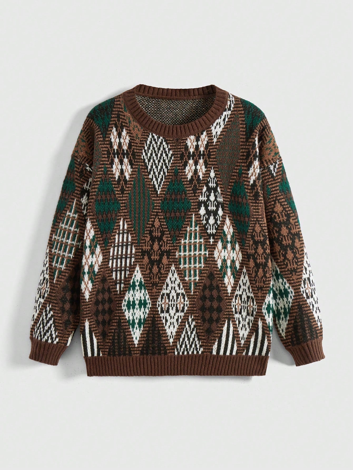 ROMWE Fairycore Jersey informal de cuello redondo de manga larga con patrón geométrico para mujer tipo hippie, adecuado para otoño/invierno