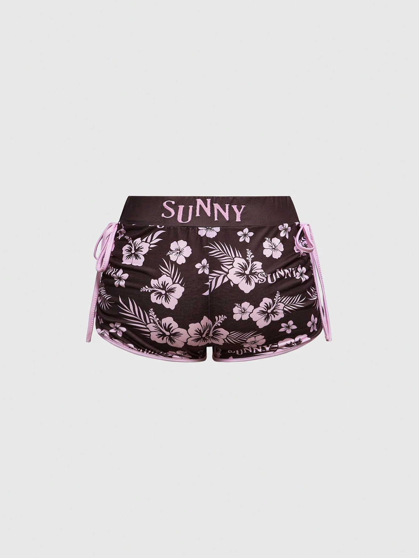 ROMWE Fairycore Shorts mini con bordado en inglés y estampado floral de hibiscos en todo el diseño para estilo Y2K vacacional