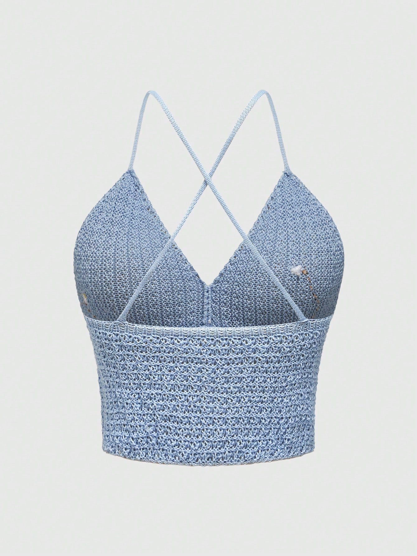 ROMWE Fairycore Top de punto de verano con cuello en V, tirantes cruzados, croché y bordado floral de primavera para mujer