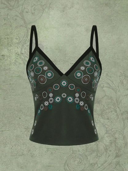 ROMWE Fairycore Top de tirantes con estampado floral de moda con elementos retro hippie para mujer