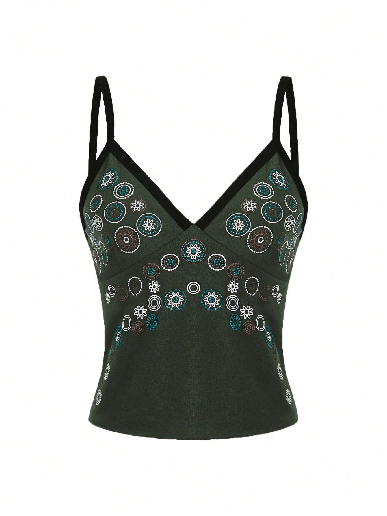 ROMWE Fairycore Top de tirantes con estampado floral de moda con elementos retro hippie para mujer