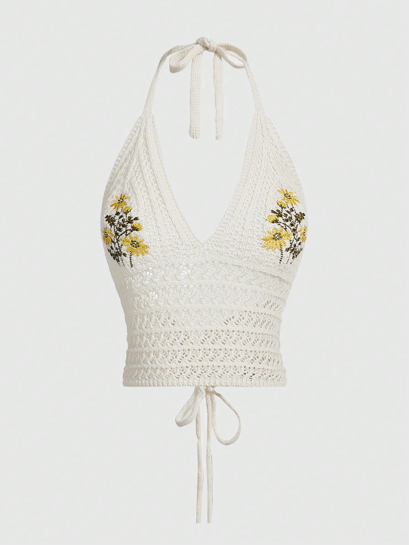 ROMWE Fairycore Top de verano halter de ganchillo con bordado de margaritas para playa