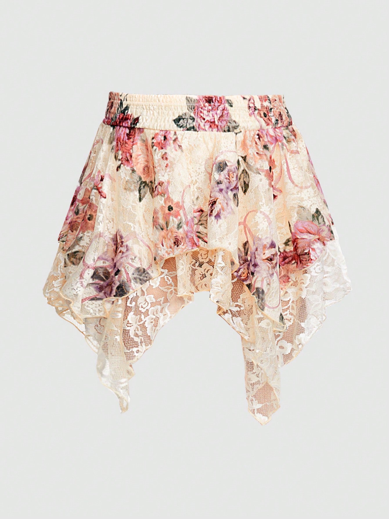 ROMWE Falda con estampado floral y dobladillo asimétrico