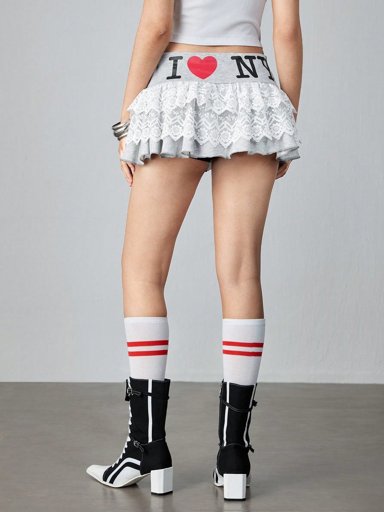 ROMWE Falda estilo 'pastel' con estampado de 'I LOVE NEW YORK' de talle bajo para mujer, estilo Y2K