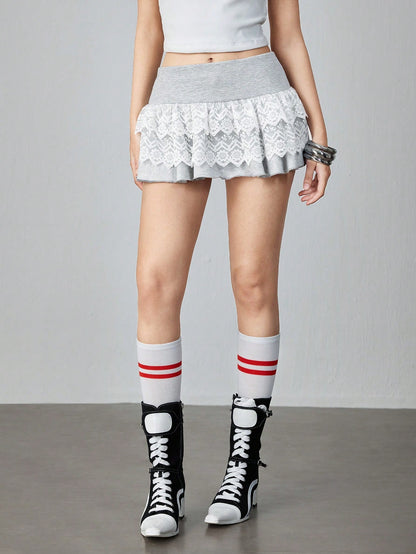 ROMWE Falda estilo 'pastel' con estampado de 'I LOVE NEW YORK' de talle bajo para mujer, estilo Y2K