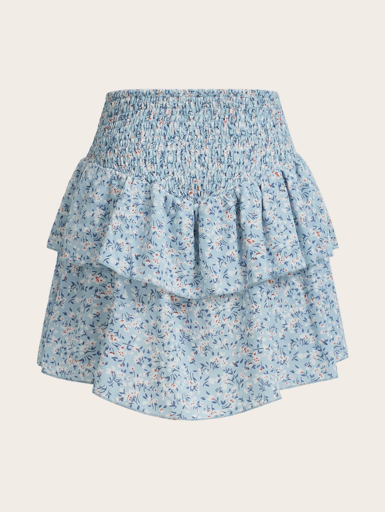 ROMWE Falda informal con volantes en el bajo, estampado floral diminuto, estilo vacaciones