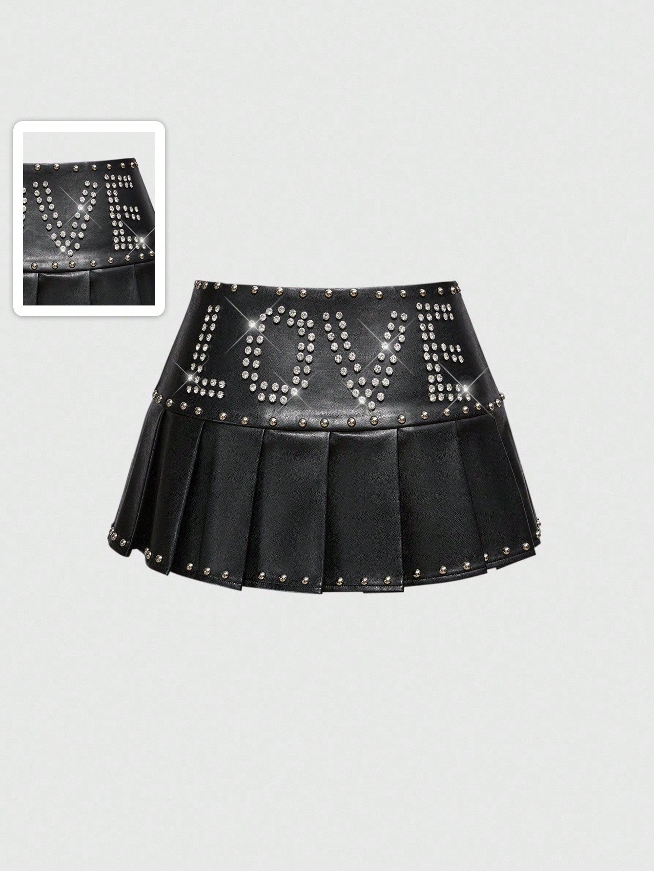 ROMWE Falda mini plisada con cintura ultrabaja y decoración de remaches en estilo punk Y2K (con mallas)