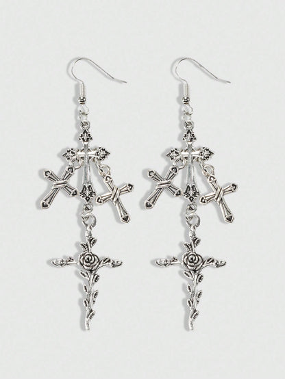 ROMWE Goth 1 par de pendientes góticos de estilo Halloween con forma de cruz para Navidad