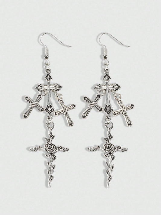 ROMWE Goth 1 par de pendientes góticos de estilo Halloween con forma de cruz para Navidad