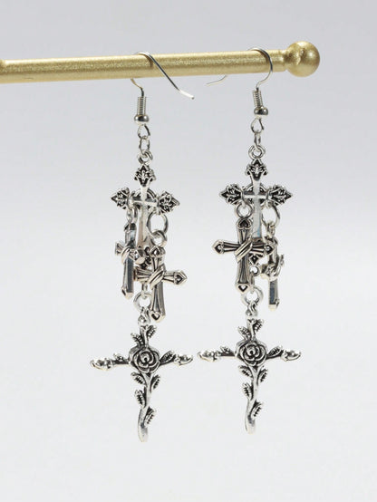 ROMWE Goth 1 par de pendientes góticos de estilo Halloween con forma de cruz para Navidad