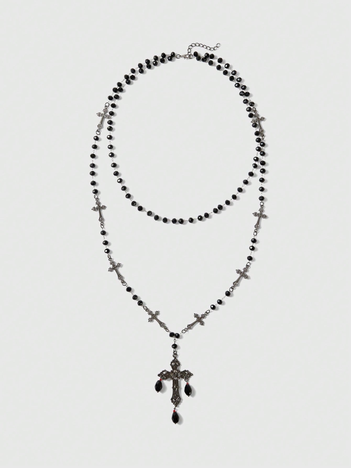 ROMWE Goth 1 pieza Collar de cruz del día de la Ascensión con cuentas y borlas, estilo gótico, de material de metal y resina negra, adecuado para uso diario y fiestas de mujeres