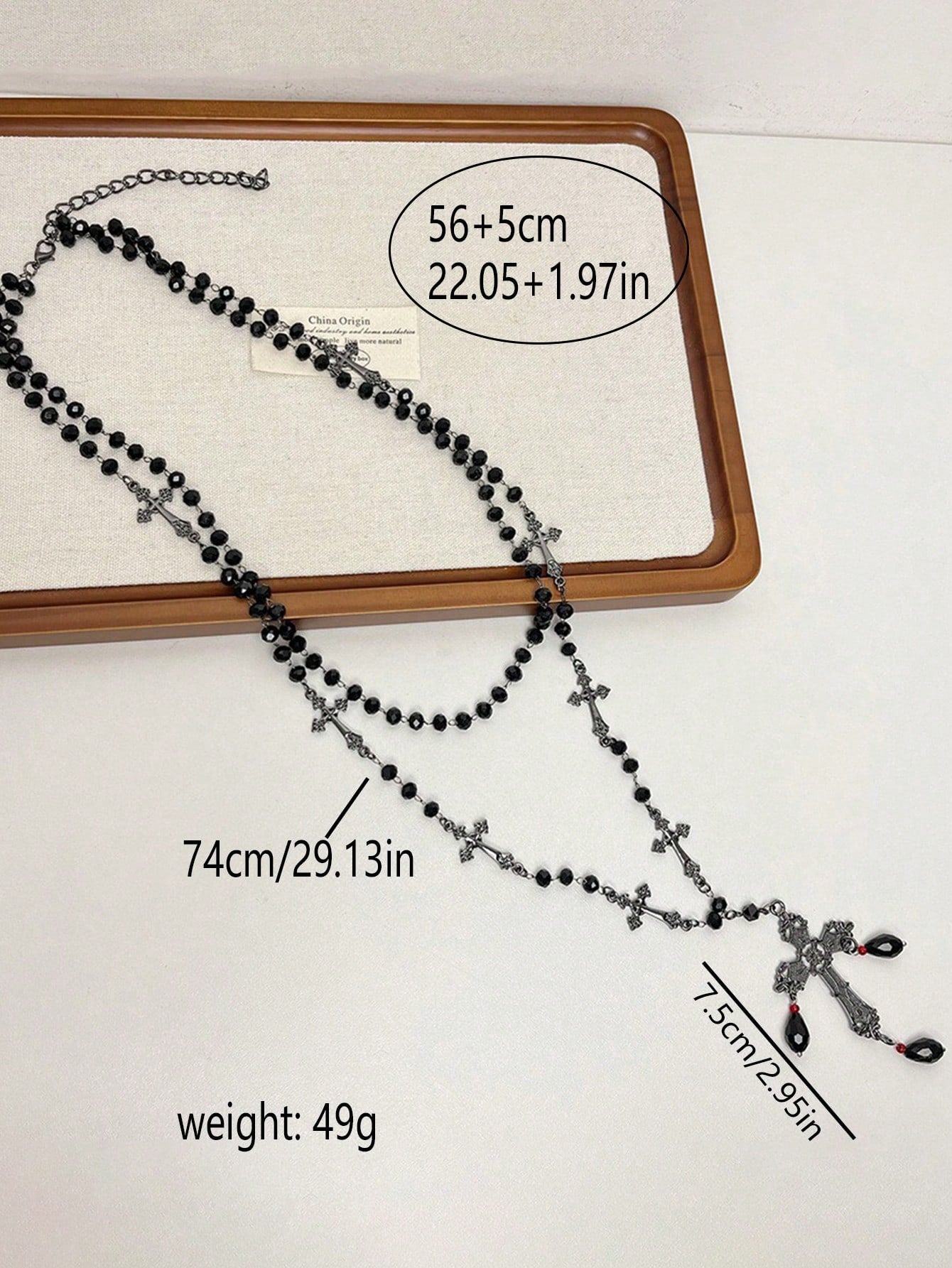ROMWE Goth 1 pieza Collar de cruz del día de la Ascensión con cuentas y borlas, estilo gótico, de material de metal y resina negra, adecuado para uso diario y fiestas de mujeres