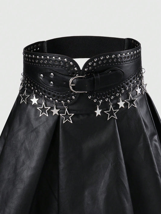 ROMWE Goth 1 pieza Juego de cinturón de cintura y hebilla para pantalones con decoración de estrella y remaches, estilo gótico retro punk Y2K, para uso diario de mujeres, como regalo.