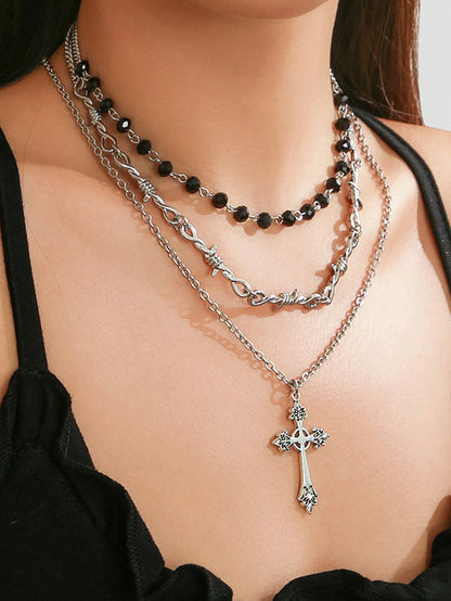 ROMWE Goth 3 piezas Collar a capas moda hierro de aleación decoración cruzada para mujeres para decoración diaria