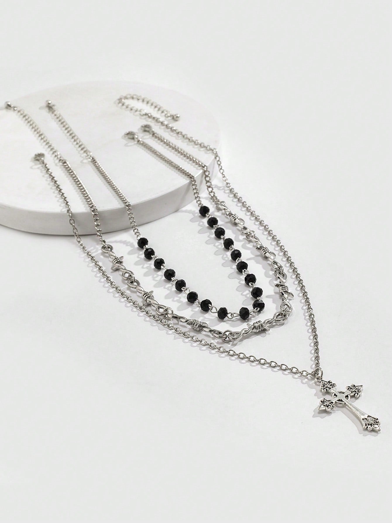 ROMWE Goth 3 piezas Collar a capas moda hierro de aleación decoración cruzada para mujeres para decoración diaria