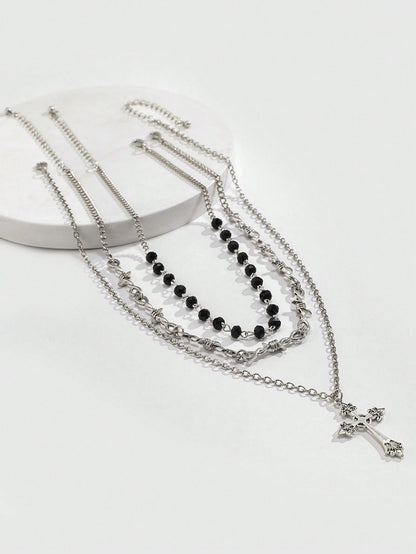 ROMWE Goth 3 piezas Collar a capas moda hierro de aleación decoración cruzada para mujeres para decoración diaria