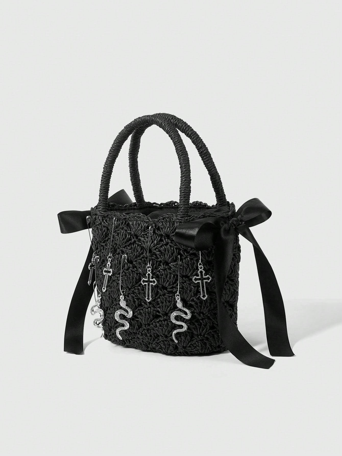 ROMWE Goth Bolso de mano de estilo gótico con diseño de cruz, serpiente y lazo, para Halloween