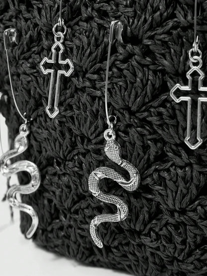 ROMWE Goth Bolso de mano de estilo gótico con diseño de cruz, serpiente y lazo, para Halloween