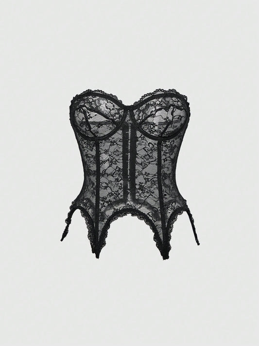 ROMWE Goth Bralette bandeau de encaje transparente y sexy para mujer, se puede usar como prenda exterior
