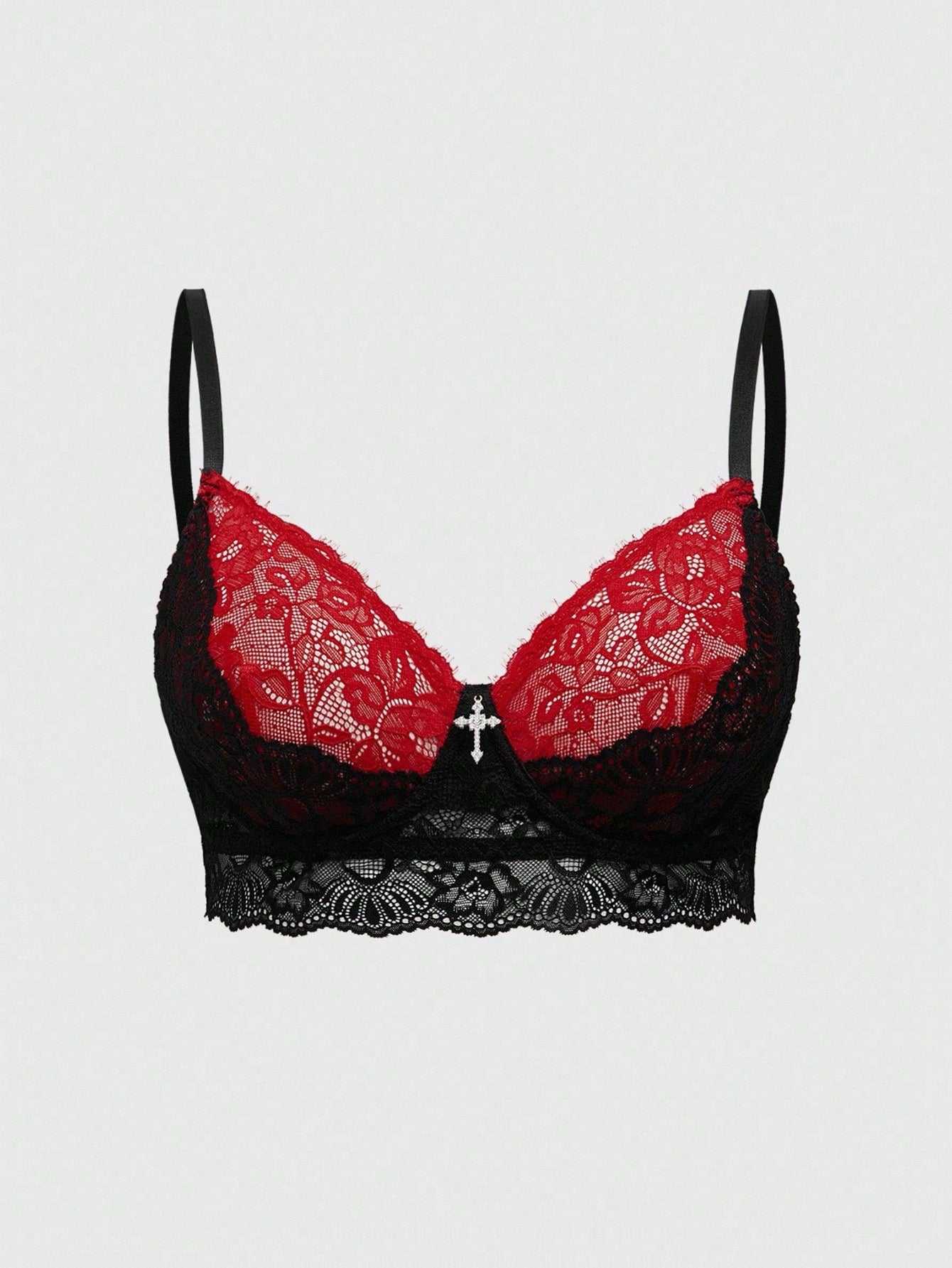 ROMWE Goth Bralette con encaje en forma de cruz gótica y aros