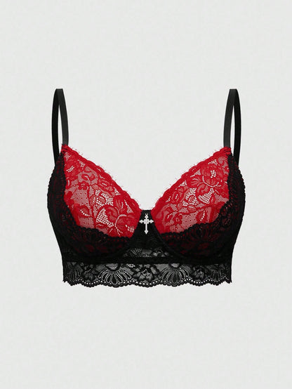 ROMWE Goth Bralette con encaje en forma de cruz gótica y aros
